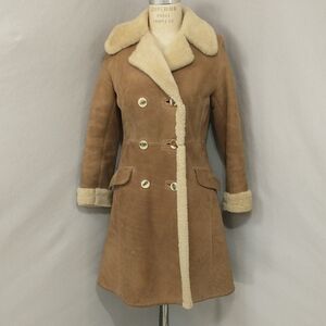 Vintage Shearling Leather Midi Car Coat Wool Fur Abercrombie & Fitch SeeMeasurem